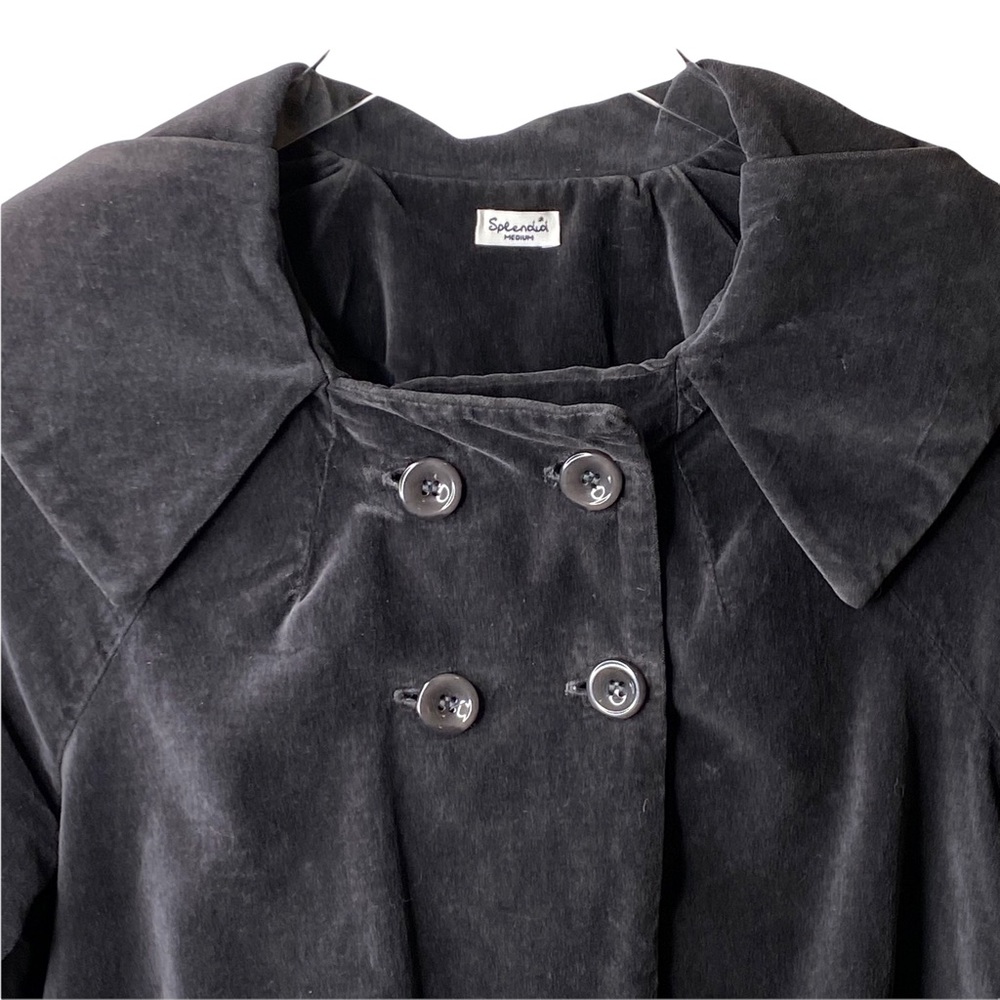 Splendid Grey Black Velvet Silk Swing Jacket Peacoat Peter Pan Collar Me… - Picture 3 of 9